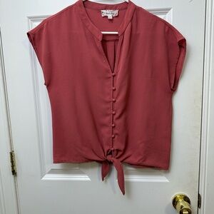 NEW Small Pink Rose blouse with button-up front and tie detail